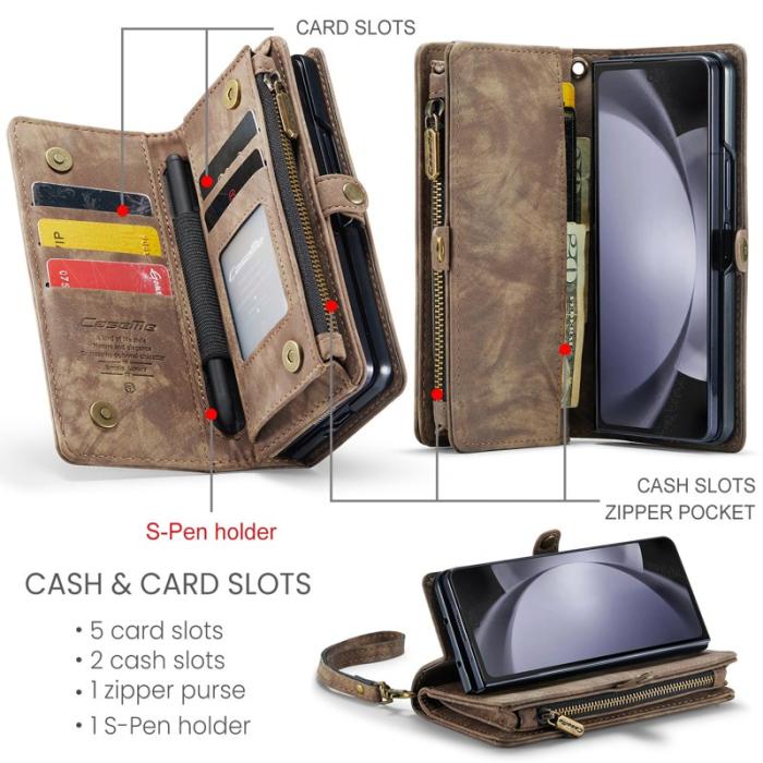Caseme - CASEME 008 Samsung Galaxy Z Fold5 Plånboksfodral Konstläder med Rem - Brun