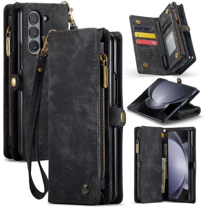 Caseme - CASEME 008 Samsung Galaxy Z Fold5 Plånboksfodral Konstläder med Rem - Svart