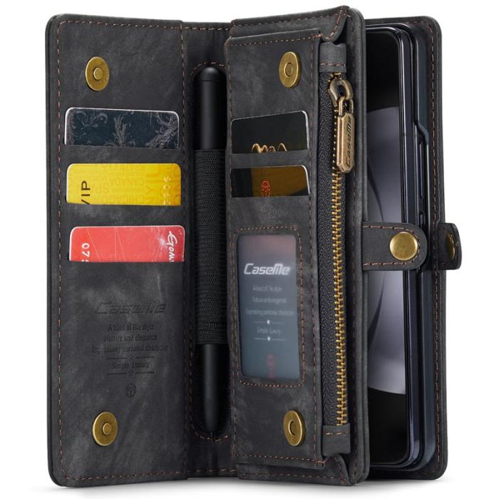 Caseme - CASEME 008 Samsung Galaxy Z Fold5 Plånboksfodral Konstläder med Rem - Svart
