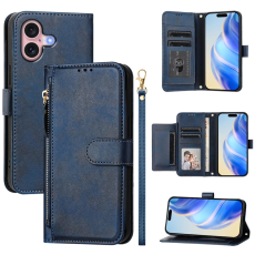 A-One Brand - iPhone 16 Plus Plånboksfodral Zipper Pocket Läder - Blå