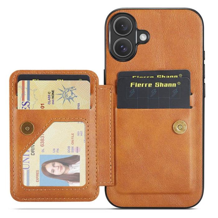 FIERRE SHANN - FIERRE SHANN 024 iPhone 16 Plus Fodral KonstLäder - Brun