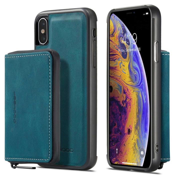 JEEHOOD - JEEHOOD Mobilskal till iPhone X/XS med Kickstand och Magnetisk Zipper - Blå