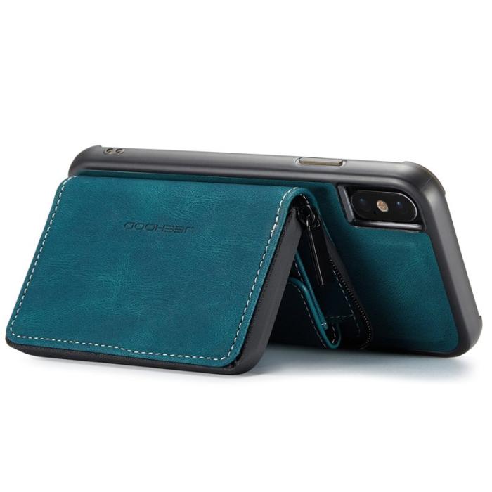 JEEHOOD - JEEHOOD Mobilskal till iPhone X/XS med Kickstand och Magnetisk Zipper - Blå