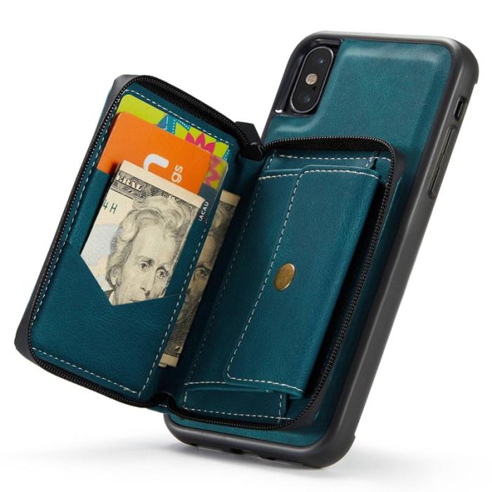 JEEHOOD - JEEHOOD Mobilskal till iPhone X/XS med Kickstand och Magnetisk Zipper - Blå