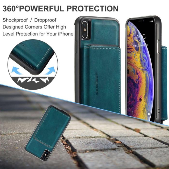 JEEHOOD - JEEHOOD Mobilskal till iPhone X/XS med Kickstand och Magnetisk Zipper - Blå