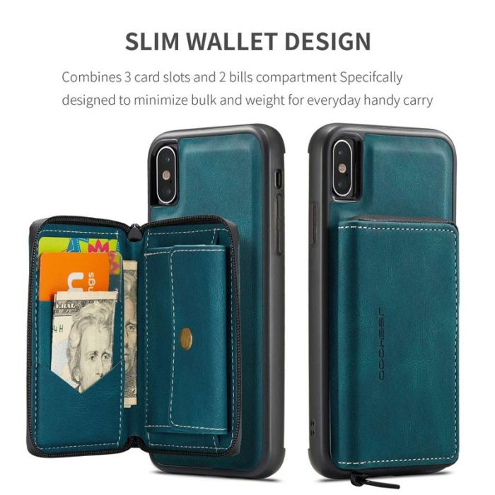 JEEHOOD - JEEHOOD Mobilskal till iPhone X/XS med Kickstand och Magnetisk Zipper - Blå