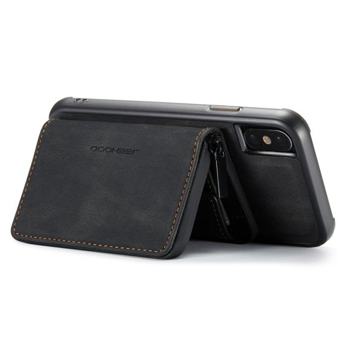 JEEHOOD - JEEHOOD Mobilskal till iPhone X/XS med Kickstand och Magnetisk Zipper - Svart