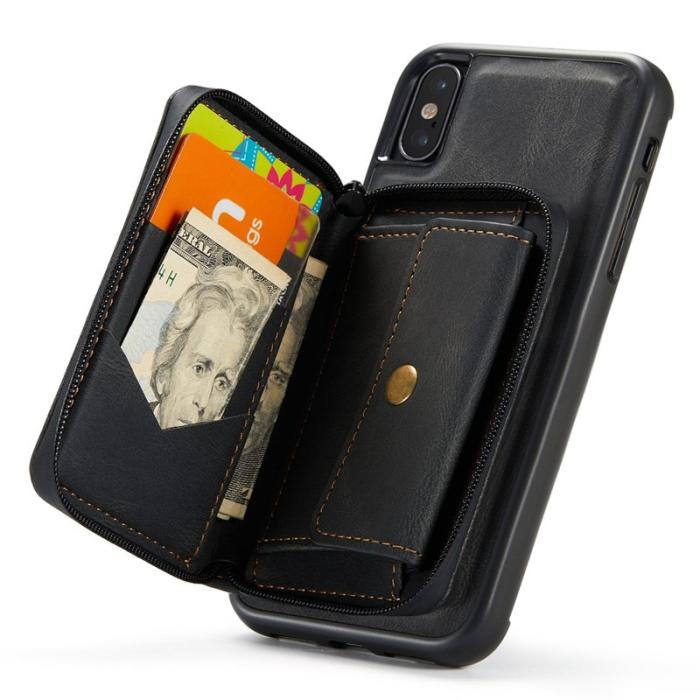 JEEHOOD - JEEHOOD Mobilskal till iPhone X/XS med Kickstand och Magnetisk Zipper - Svart