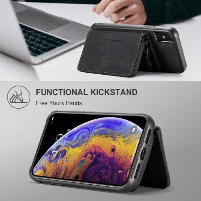 JEEHOOD - JEEHOOD Mobilskal till iPhone X/XS med Kickstand och Magnetisk Zipper - Svart