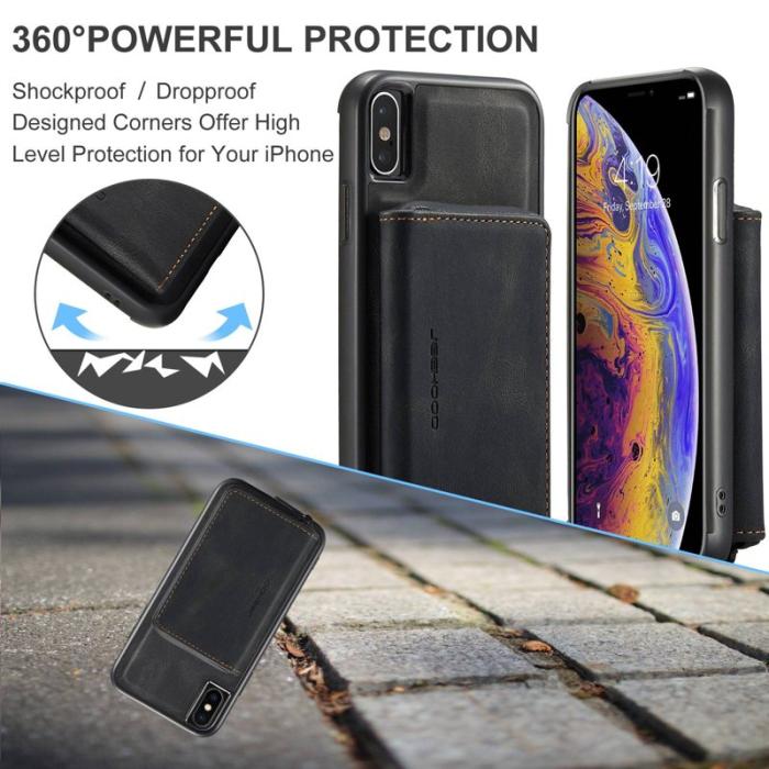 JEEHOOD - JEEHOOD Mobilskal till iPhone X/XS med Kickstand och Magnetisk Zipper - Svart