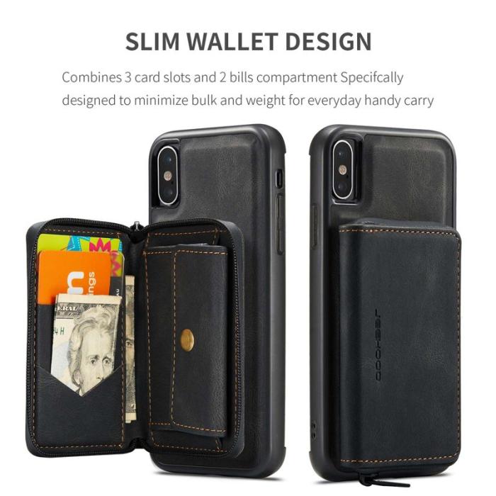 JEEHOOD - JEEHOOD Mobilskal till iPhone X/XS med Kickstand och Magnetisk Zipper - Svart