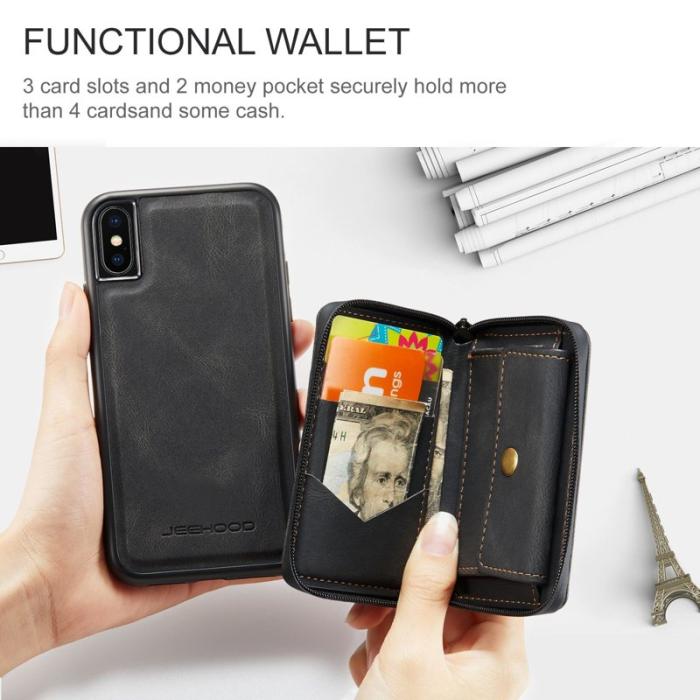 JEEHOOD - JEEHOOD Mobilskal till iPhone X/XS med Kickstand och Magnetisk Zipper - Svart