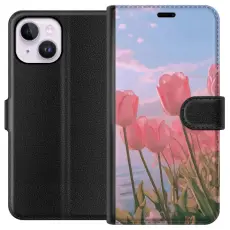 Gustaf - Pl&aring;nboksfodral till Apple iPhone 14 Plus med Rosa Tulpaner