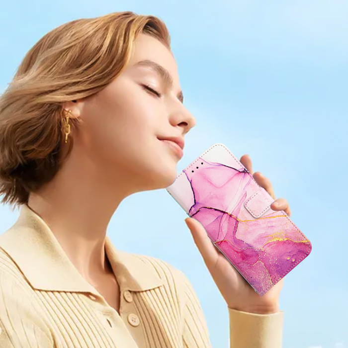 A-One Brand - OnePlus 15 Plånboksfodral Marble Pattern Läder - Rosa/Lila/Guld