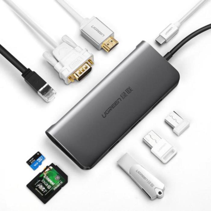 UTGATT1 - Ugreen 9in1 Multifunktionell HUB HDMI VGA USB-C 100W - Grå
