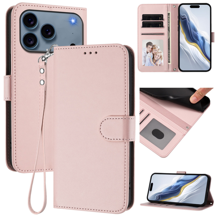A-One Brand - iPhone 17 Pro Max Plånboksfodral Läder med Handledsrem - Rosa