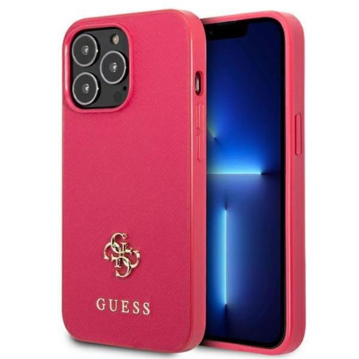 Guess - Guess iPhone 13 Pro Mobilskal Saffiano Small Metall Logo - Rosa