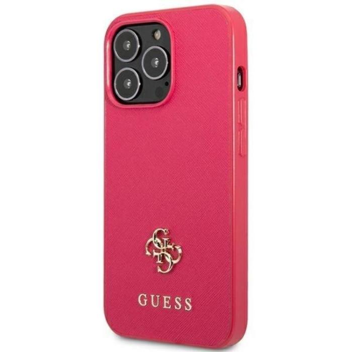 Guess - Guess iPhone 13 Pro Mobilskal Saffiano Small Metall Logo - Rosa
