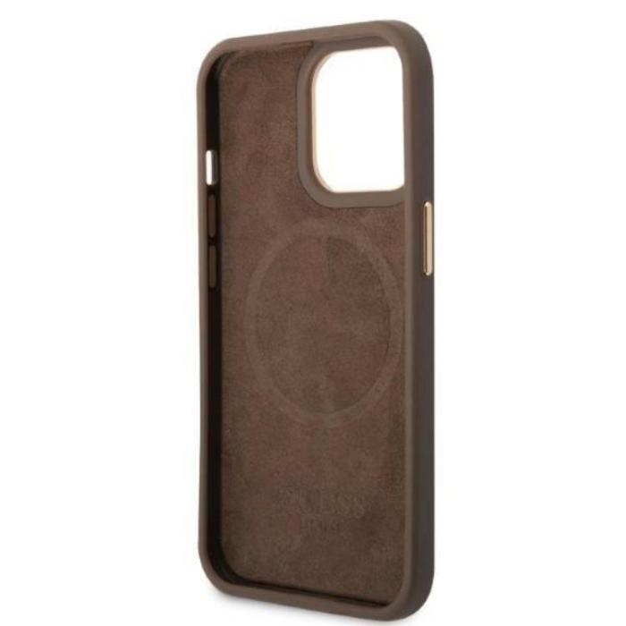 UTGATT1 - Guess iPhone 13 Pro Skal MagSafe 4G Logo Plate - Brun