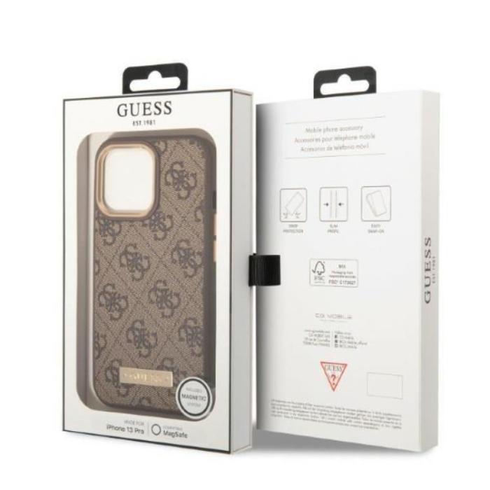 UTGATT1 - Guess iPhone 13 Pro Skal MagSafe 4G Logo Plate - Brun