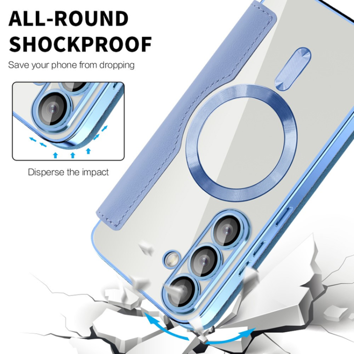 A-One Brand - Galaxy S25 Plus Plånboksfodral MagSafe Rhombus Läder - Blå