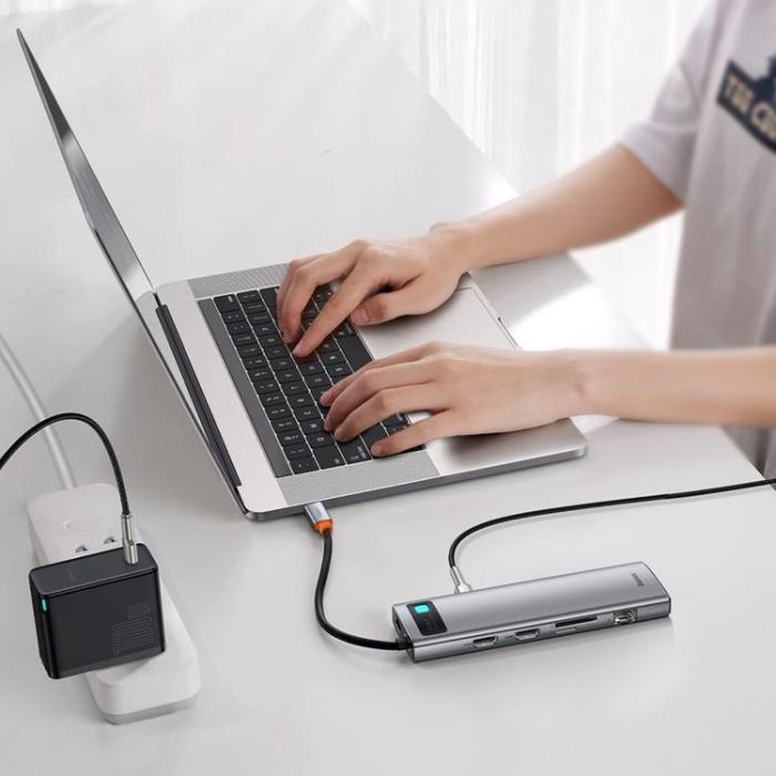 BASEUS - Baseus Metal 11in1 Multifunctional HUB USB-C 100W - Grå