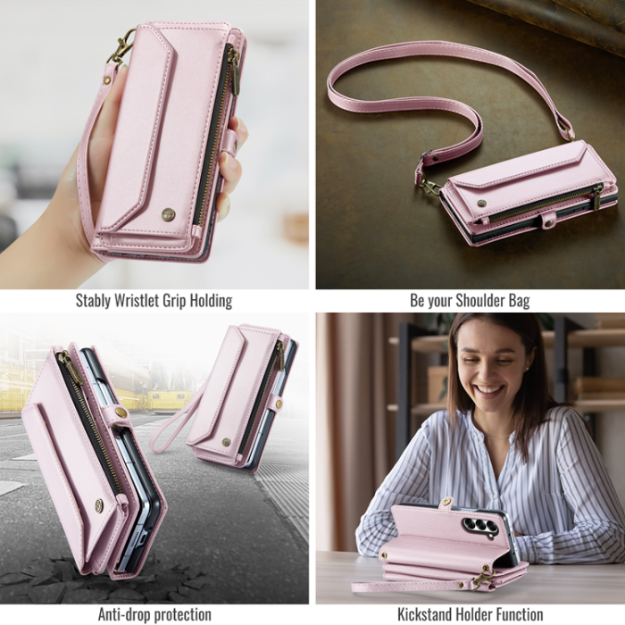 Caseme - CASEME Galaxy Z Fold 7 Plånboksfodral Med Remmar - Rosa