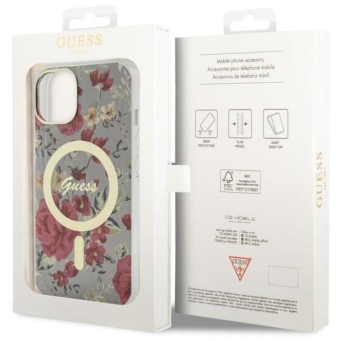 Guess - Guess iPhone 14 Plus Mobilskal MagSafe Flower - Grön/Khaki