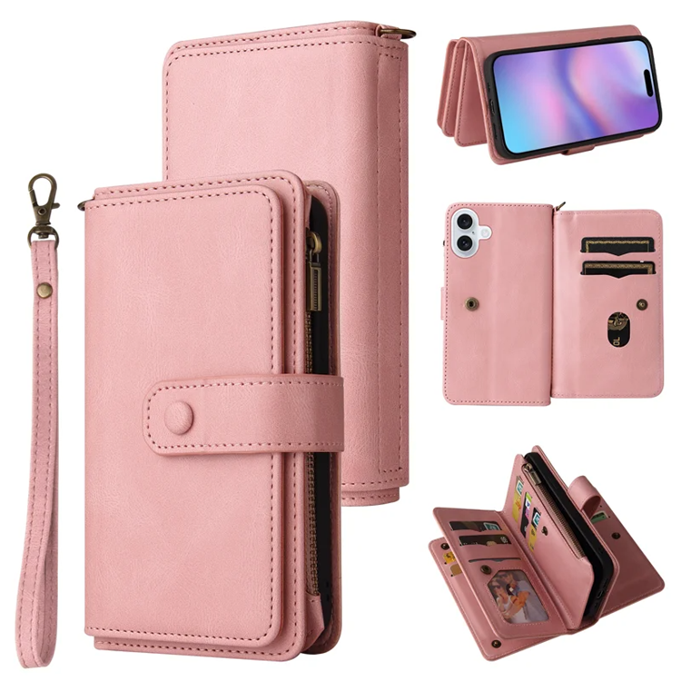 iPhone 17 Konstläder Plånboksfodral Zipper Rem (Rosa) | 2353 | AlltMobil