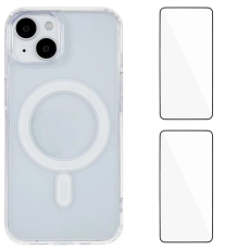 WANLONFENG - WANLONFENG iPhone 15 Mobilskal MagSafe + [2-Pack] Härdat glas