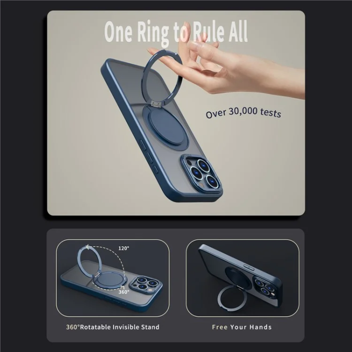 OEM - iPhone 16 Pro Max Mobilskal MagSafe Ring Rotating - Marinblå