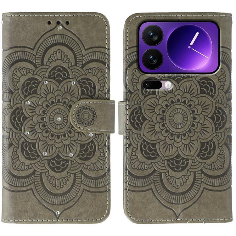 Xiaomi 17 Pro Max Plånboksfodral Rhinestone Mandala Imprint (Grå) | 2353 | AlltMobil