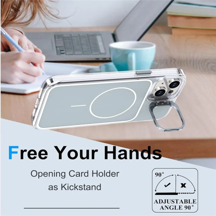 A-One Brand - iPhone 15 Mobilskal MagSafe Lens Kickstand med Handrem - Grå