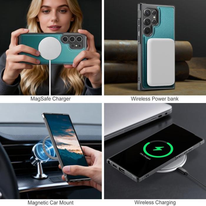 OEM - JEEHOOD Samsung Galaxy S22 Ultra 5G Fodral KonstLäder - Blå