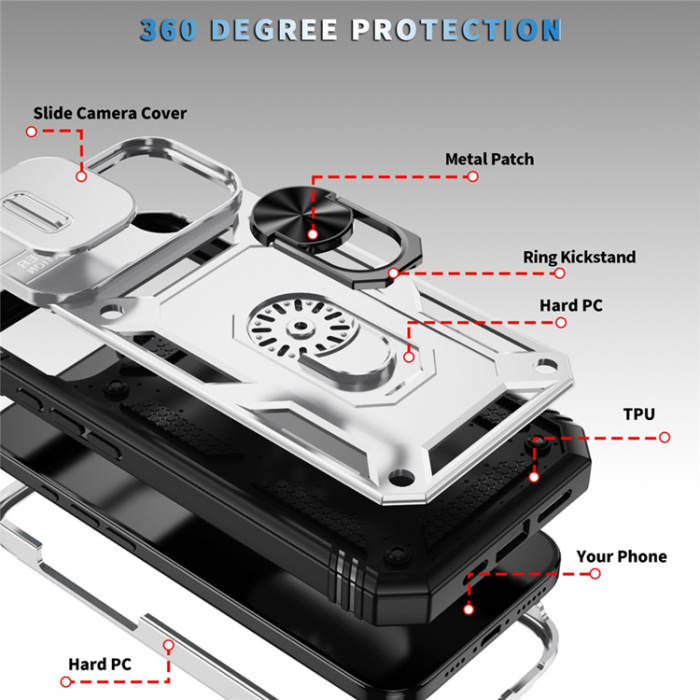 A-One Brand - iPhone 17 Mobilskal Slide Camshield Kickstand - Vit