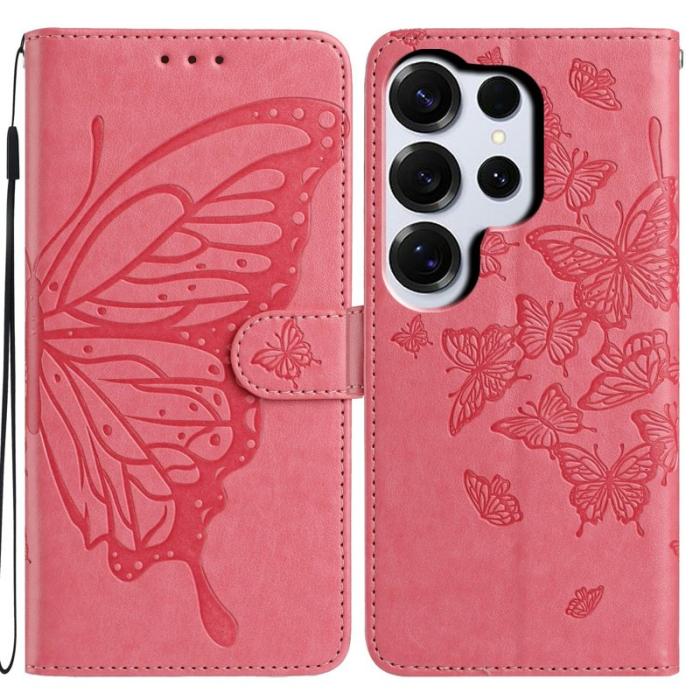OEM - Samsung Galaxy S26 Ultra Plånboksfodral Fjäril Präglat Konstläder Flip - Rosa
