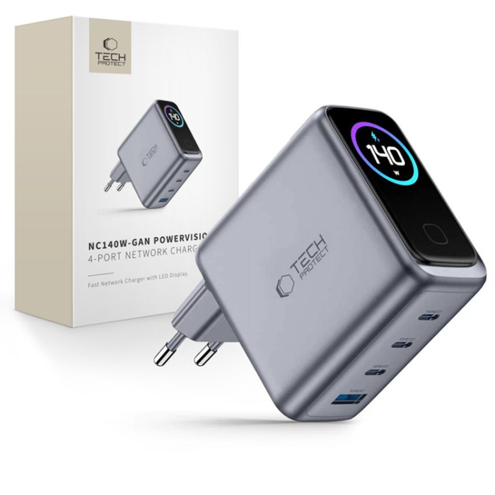 Tech-Protect - Tech-Protect 4-Port Trådlös Laddare 140W Powervisisn - Mörkgrå