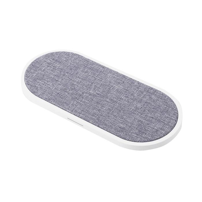 GEAR - GEAR Trådlös Dual QI Laddare USB-C Ansl. 2x10W Vit med Grå Textil