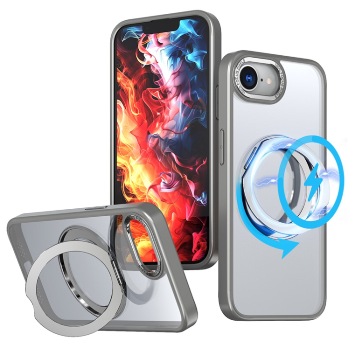 OEM - iPhone 16e Mobilskal MagSafe TPU + Acrylic Kickstand - Titangrå