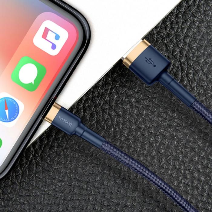 BASEUS - BASEUS Cafule USB-A till Lightning kabel 2m Marinblå / Guld