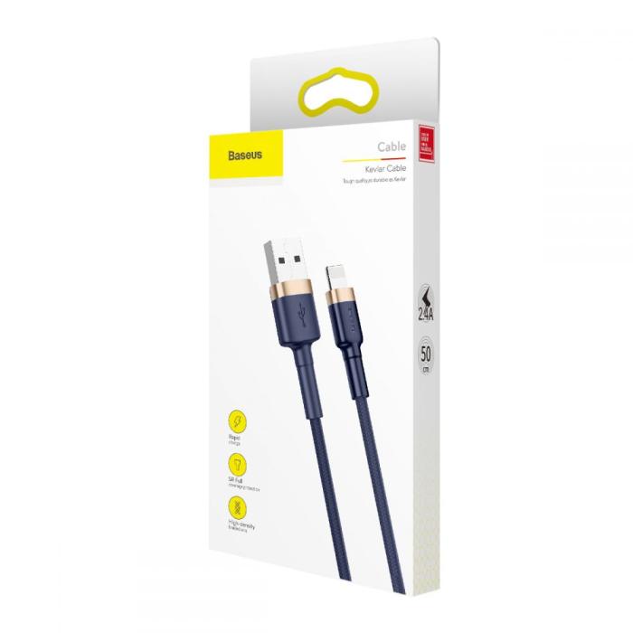 BASEUS - BASEUS Cafule USB-A till Lightning kabel 2m Marinblå / Guld