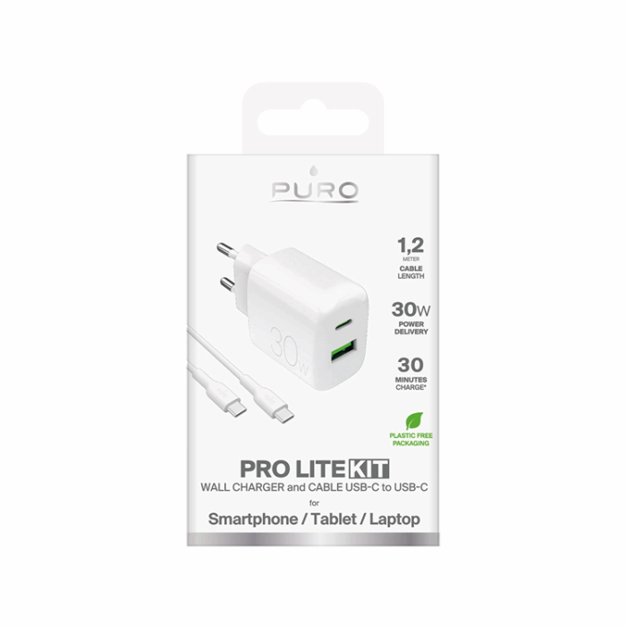 Puro - Puro Snabbladdare 30W + USB-C - USB-C Kabel 1.2m