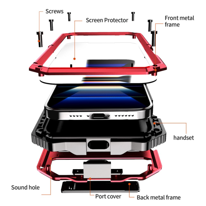 R-JUST - R-JUST iPhone 16 Pro Max Mobilskal med Härdat Glas - Röd