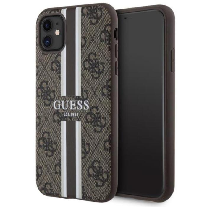 Guess - Guess iPhone 11/XR Mobilskal MagSafe Printed Stripes - Brun