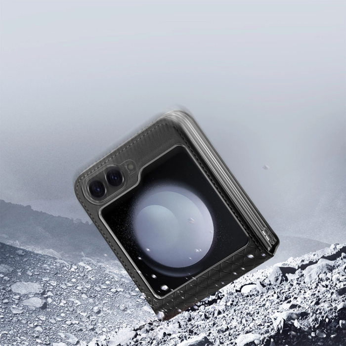 Dux Ducis - Dux Ducis Galaxy Z Flip 6 Plånboksfodral Brill Läder - Svart