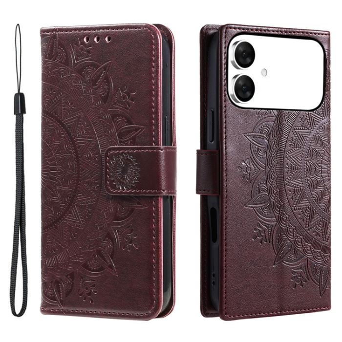 A-One Brand - Galaxy S26 Edge Plånboksfodral Imprinted Totem Läder - Brun