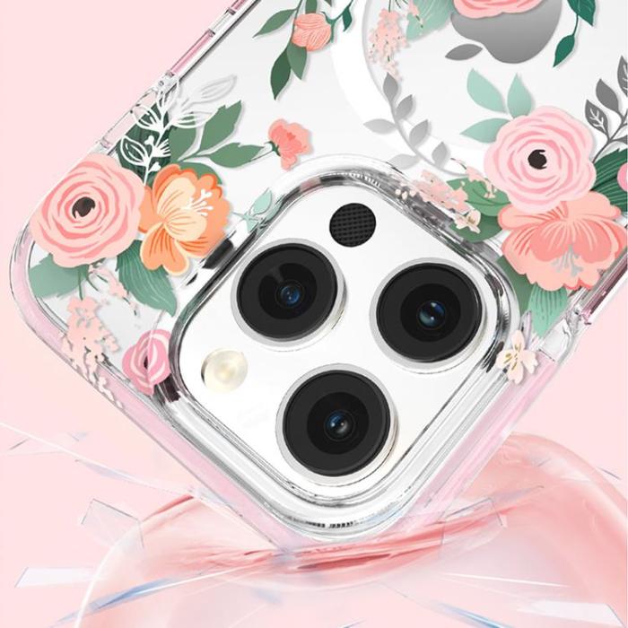 Kingxbar - Kingxbar iPhone 14 Skal Magsafe Flora - Rosa