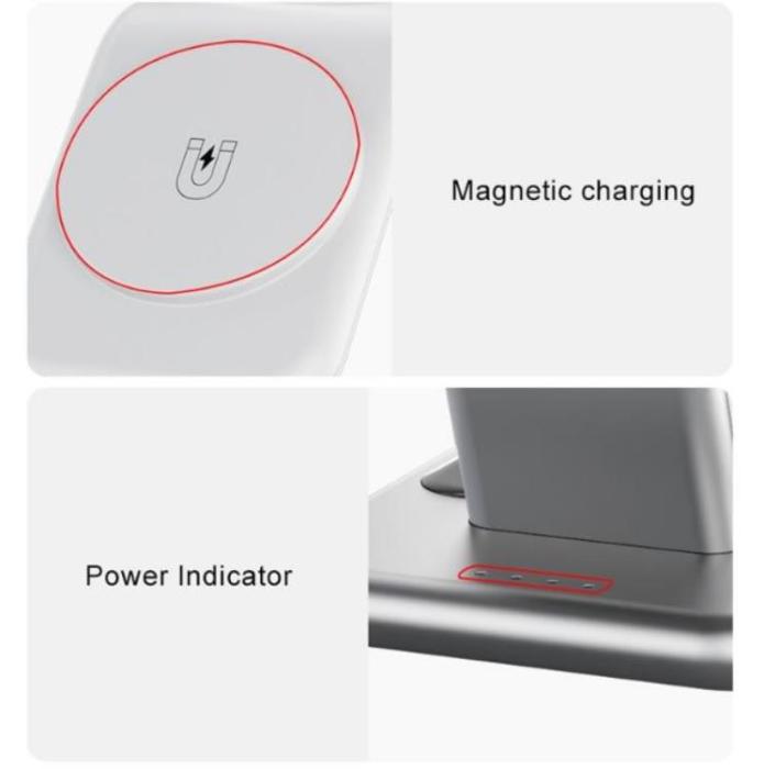 A-One Brand - 3-in-1 Trådlös Laddare Magsafe iPhone, Apple Watch, Airpods 15W - Vit