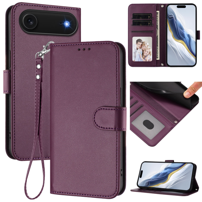 A-One Brand - iPhone 17 Air Plånboksfodral Läder med Handledsrem - Lila
