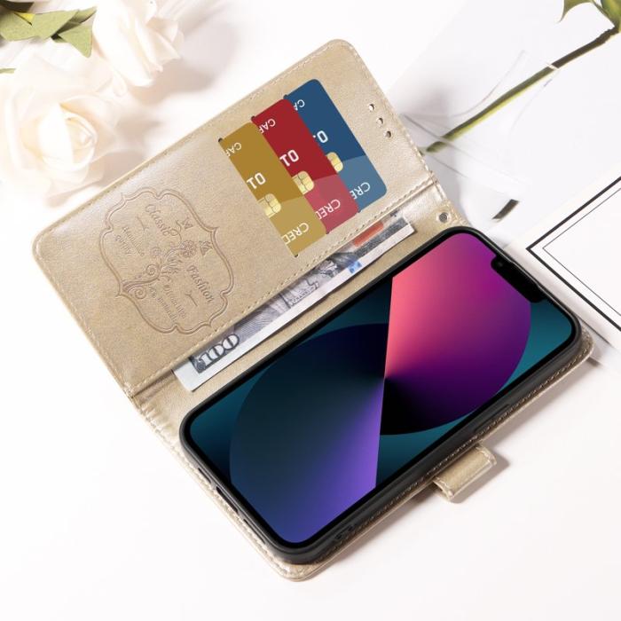OEM - Samsung Galaxy S26 Plus Plånboksfodral Konstläder Blomtryck Ställ - Guld